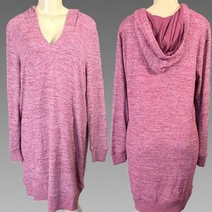 Torrid L Super Soft Plush Hooded Lounge Sleep Dress Pink Marled Knit Ribbed Trim